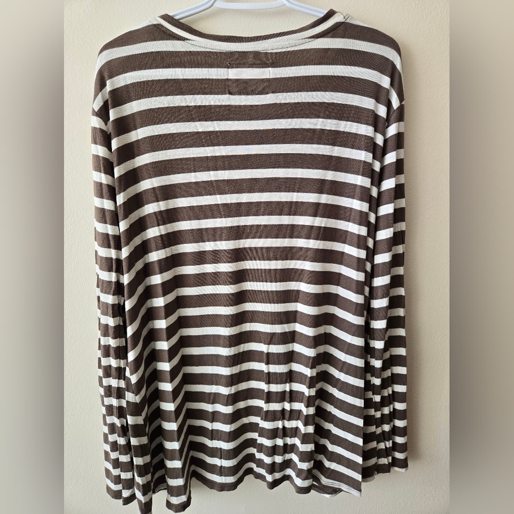 Jackson Rowe XL Khaki Green & Cream Striped Knotted Front Long Sleeve Top - Picture 6 of 9